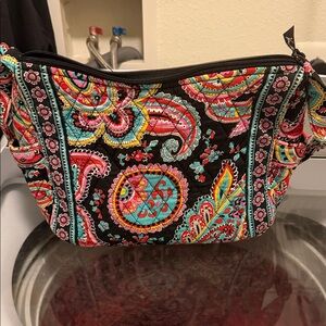 Vera Bradley Black Quilted crossbody Bag with Turquoise, Pink & Yellow Paisley